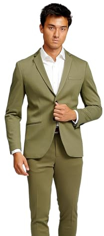 Performance Blazer Herren Olivgrün (Größe 50) – Stylischer Slim Fit Herren Stretch Sakko – Stretch Anzugjacke – Bequemer, praktischer Zwei Knopf Sakko für Business & Freizeit