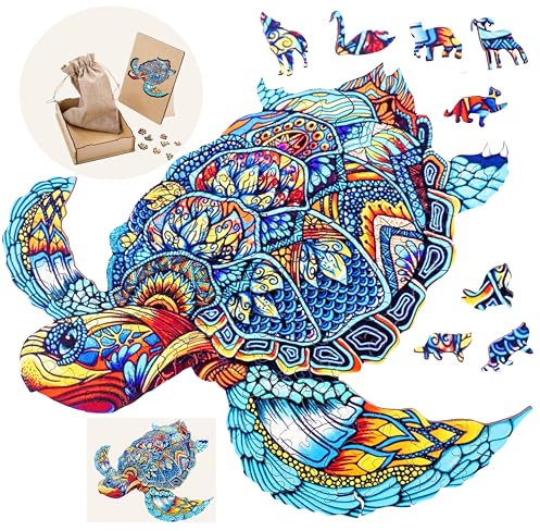 Engelhart - 602090 - Holzpuzzle Tiere: Schildkröte A4 (21 x 29,7 cm) - Einzigartige 128-Teile-Holzform - Dekoratives Erwachsenenpuzzle aus Pappelholz - Ab 12 Jahren