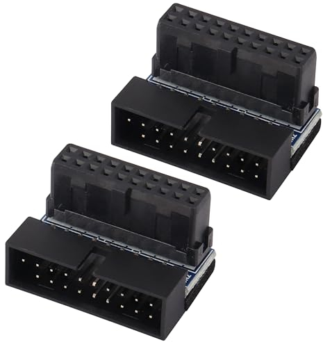 AAOTOKK 2 Pack Right Angled USB 3.0 20-pin Male to Female Extension Adapter,Down Angled 90 Degree USB 3.0 19-Pin Desktop Motherboard Mainboard Internal Header Connector.(Down/Black-20Pin)