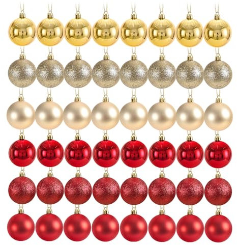 XPJBKC Juego de 48 bolas rojas y doradas, pequeñas bolas de Navidad doradas y rojas, pequeñas bolas de plástico de 3 cm para árboles pequeños en interiores y exteriores