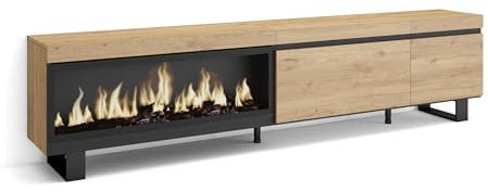 Skraut Home | Mueble TV | Televisión | Muebles de salón, almacenaje | 237x57x35 cm | para TV Gran Formato | Chimenea eléctrica XXL | Diseño Industrial | Estilo Moderno | Roble