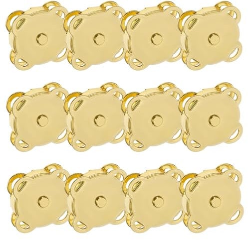 Qianyu 12 Stück Magnetknöpfe 14mm Metall Druckknöpfe Nähen Handarbeit Magnetverschluss zum Annähen für Windbreaker Mäntel Jacken Taschen Geldbörsen Handtaschen Kleidung DIY (Gold)