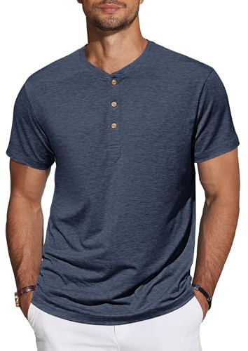 TARAINYA Henley T-Shirt Homme Coton Manches Courtes M-4XL | 95%coton 5%élasthanne, Uni, avec 3 Bouton, Regular‑Fit, Décontractées Tee Shirt