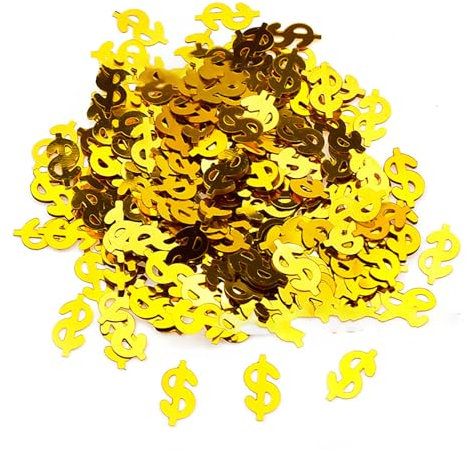 15 g Geld-Tisch-Konfetti, Metallfolie, Dollarzeichen, Konfetti für Casino-Mottoparty-Dekorationen, Party, Feier, Eröffnungsaktivitäten, Geburtstag, Abschlussfeier, Geschäftsunterzeichnung