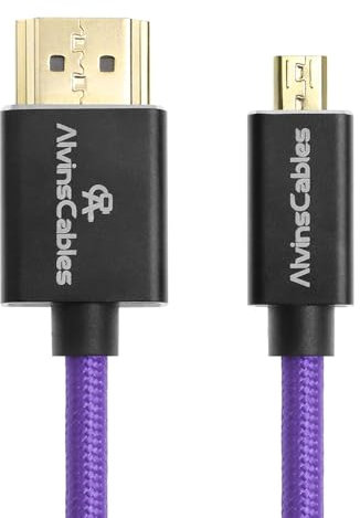 Alvin's Cables 8K 2.1 Micro HDMI vers HDMI Câble enroulé pour Atomos Ninja V, 8K@60Hz 4K@60Hz Câble HDMI haute vitesse pour Sony A7RIII A7M3 pour Canon R5 M6 pour Fujifilm X-T4 Violet pour casque