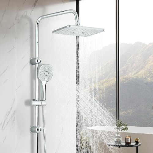 Cesinkin Colonne de Douche avec Douchette Chromé Ensemble de Douche en Acier Inoxydable avec Tête de Douche Carrée Robinet Douche avec Douchette 30x20cm