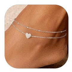 PROSTEEL Anklet Bracelet Stainless Steel Silver Heart Anklets Ankle Bracelets for Women Adjustable -Send Gift Box (Silver-heart)