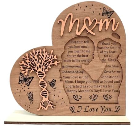 zwxqe Panneau pour décoration d'intérieur, décoration de fête des mères, décoration en bois massif en forme de cœur, décoration de cuisine de ferme, inspiration de bureau, 19 x 19 cm