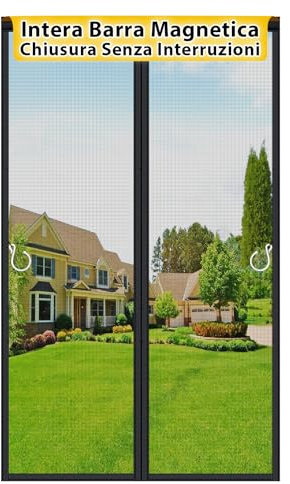 HOFUDON Zanzariera Magnetica 120x240cm, Vetroresina Rete Molto Resistente - Intera Barra Magnetica per Chiusura Senza Interruzioni, Zanzariera Porta Finestra Balcone si Chiude da Sola