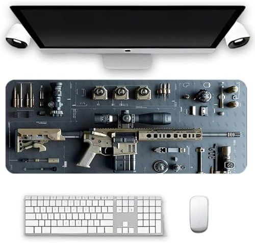 Cool Military Weapon Build Weapon Parts Display Large Gaming Mouse Pad, Personalised Desk Mat for Keyboard and Mousepad, Non-slip Large Extended Gaming Pad, Computer Supplies Accessories for Men