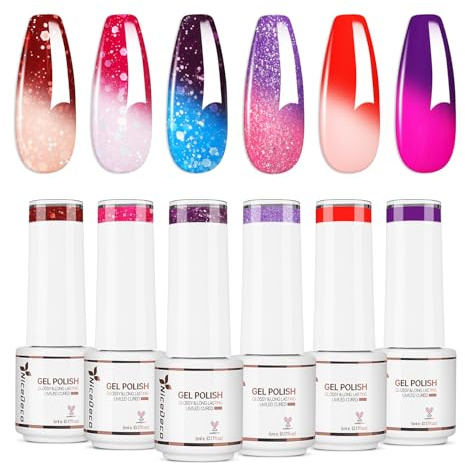 Nicedeco Gel Nail Polish 6pcs, Long Lasting Soak Off U V Led Nail Color Changing Soak Off LED U V Gel for Nail Art Manicure Salon DIY Kit 51