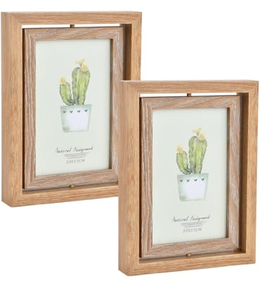 Ziyonix 2 Stück Bilderrahmen 360° Drehbarer Bilderrahmen 10 x 15 cm Holz Fotorahmen Doppelseitig 4 Fotos Holzbilderrahmen mit Acrylplatte für Hochzeit Familie Festival Geschenk Desktop Oder Wand