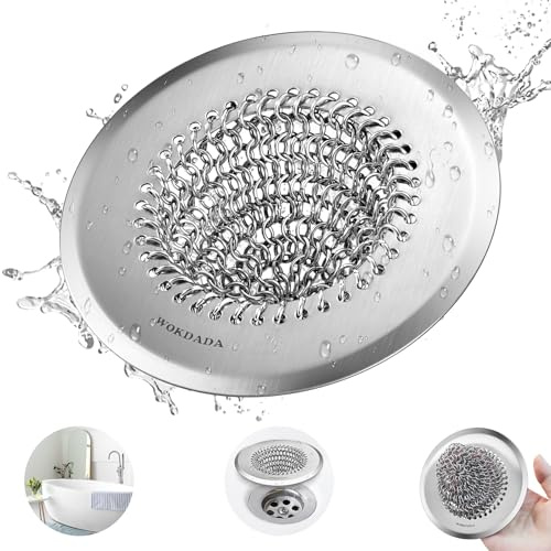 WOKDADA Shower Drain Cover, 4.4 Anti-Clog Hair Catcher for Shower Drain | Reversible Flip Clean, Fast Drainage, Anti-Slip Base, Rust-Proof, for Bathtub & Shower Drains, Patented Chain Mail Mesh
