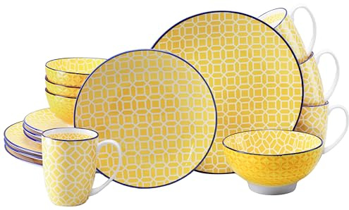 CreaTable, 24761, Serie Mediterran Curry, 16-teiliges Geschirrset für 4 Personen, Kombiservice aus Steinzeug, spülmaschinen- und mikrowellengeeignet, Qualitätsproduktion