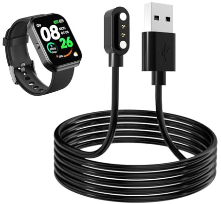 IP68 Smart Watch Charger Magnetic Charging USB Cable Compatible with Blackview R3/R3 Pro X2 X1 Willful IP68/SW021 ID205U/ID205S/ID205L/ID216 Uwatch 3/Ufit/GT 2pin Fast Charging Cord Black 100cm