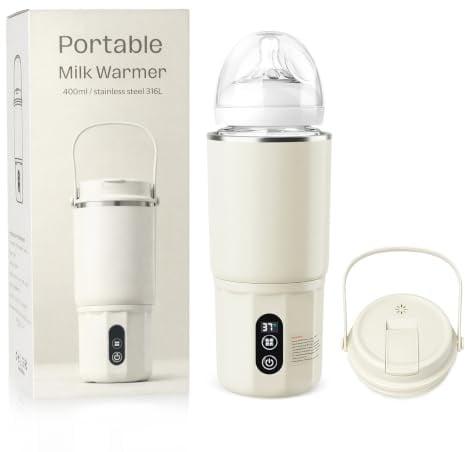 Scaldabiberon portatile - Scaldabiberon 2 in 1: riscaldamento rapido di latte materno e acqua, pastorizzazione, blocco di sicurezza per bambini, temperatura costante 24 ore su 24 per tutta (Beige)