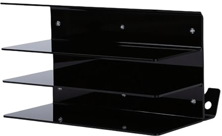 Bewinner Acrylic Keyboard Display Stand 3 Tier, Gaming Keyboard Mouse Storage Rack, Transparent Desktop Organizer for Accessories, Space Saving Vertical Holder (Black)