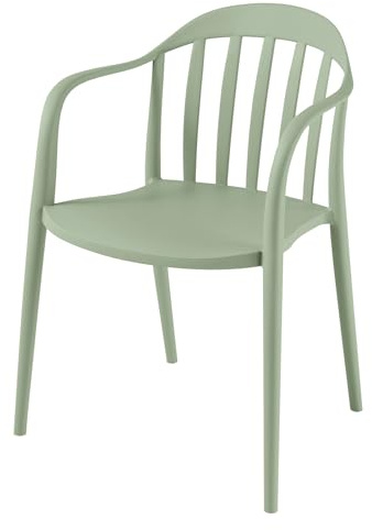 Stuhl STUDIO ITALIA - 53cm - salbei - Kunststoff stapelbar Outdoor | Montiert geliefert, hoher Komfort, pflegeleicht, langlebig, Stauraum, Wetterfest, Design