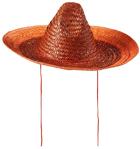WIDMANN 1427F - Sombrero en paille unisexe adulte, chapeau, mexicain, fêtes d'été, carnaval, diamètre 48 cm, Taille Unique, Couleur Orange