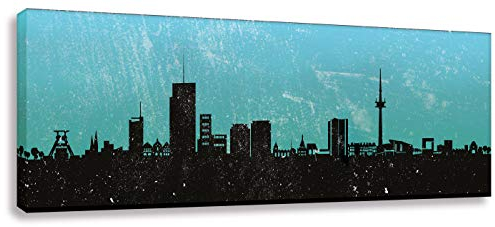 Essen-Skyline Wandbild Kunstdruck auf Leinwand/Skyline Essen Türkis (div. Größen) Bild fertig auf Keilrahmen ! Graffiti Like Banksy Art Gemälde Kunstdrucke, Wandbilder Bilder (40x120cm)