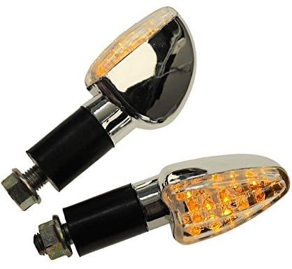 Motorrad Mini Blinker LED Flixo Chrom klar E-geprüft für z.B. Suzuki, Yamaha, Honda, Kawasaki