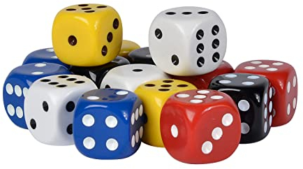 Noris Kunststoff‑Augenwürfel bunt – 15 Spielwürfel (16 mm Kantenlänge), farbig sortiert im Klarsicht‑Blister, Spielzubehör & Ersatzwürfel für Familienspiele