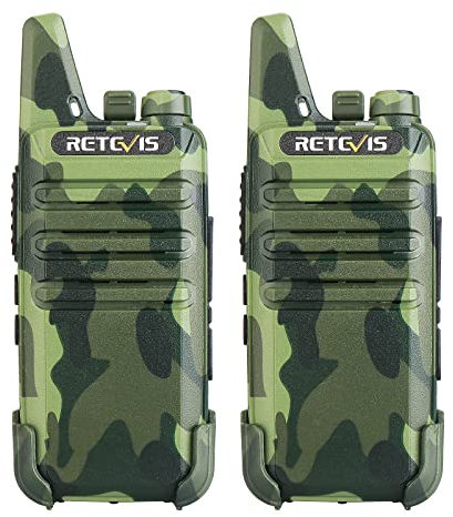 Retevis RT22 Walkie Talkie, Wiederaufladbares Funkgerät für Erwachsene, 16 Kanäle, VOX, Outdoor Mini Profi Walkie Talkies mit Großer Reichweite für Radfahren, Camping (Camouflage, 1 Paar)
