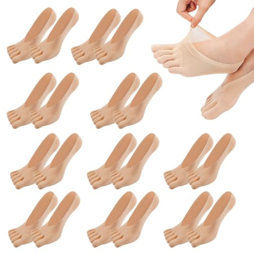 MOAMUN 2/5/10 Paar Dünne Zehensocken Füsslinge Damen, Atmungsaktive Rutschfeste Ballerina Socken mit Silikonstreifen, weiche Tiefschnitt Toe Socks für Mädchen Frauen (Größe 35-40)