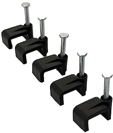 On1shelf® Clips planos negros con clavo de fijación, 12 mm, 50 unidades