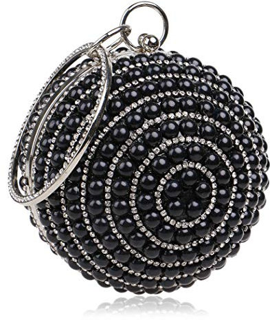 Tngan Damen Abendtasche, runde Kugel, Hochzeit, Handtasche, Kunstperlen, börse - schwarz - Einheitsgröße