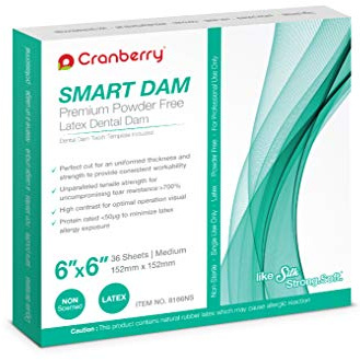 Cranberry USA Cranberry CR8166NS Smart Dam Latex sin polvo, sin perfume, 6 x 6, azul (paquete de 36)