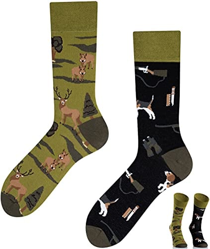TODO Colours Lustige Socken mit Motiv - mehrfarbige, bunte, Verrückte für Herren und Damen (43-46, Hunting)