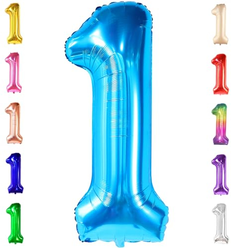 KatchOn, Riesiger blauer 1 Ballon zum ersten Geburtstag – 100 CM, blaue Nummer-1-Ballons | Ein Luftballon zum 1. Geburtstag | 1-jähriger Ballon, Babyhai-Geburtstagsdekorationen