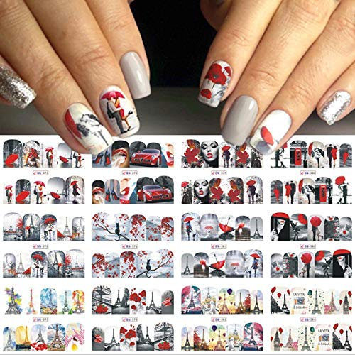 MWBLN Adesivi per unghie,12 Designs Cactus Water Decals Nail Sticker,Green Plant Leaf Watermark Flakes Slider Tattoo Nail Art Decoration LABN BN373-384