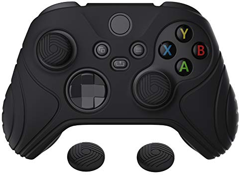 eXtremeRate PlayVital Hülle für Xbox Series S/X,Case Anti-Rutsche Schutzhülle Griffe Skin aus weichem Gummi,2 Stück Schwarze Stick Aufsätze für Xbox Series S/X Controller(Samurai Edition,Schwarz)