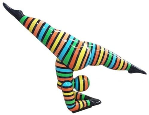 Casa Padrino Designer Deko Skulptur Akrobatische Frau Mehrfarbig Gestreift 150 x H. 140 cm - Wetterbeständige Dekofigur - Gartendeko Skulptur - Gartenfigur