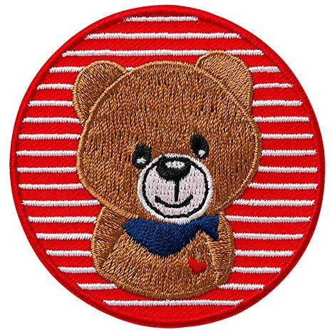 Mono-Quick Bügelbild Aufnäher Patch Applikation zum Aufbügeln Bär im roten Patch 6,5 cm