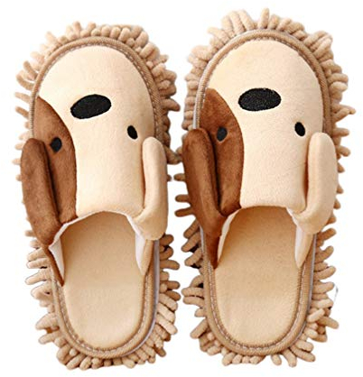 Angoily 1 Paar Cartoon Hund Mopp Hausschuhe Mikrofaser Reinigen Abstauben Hausschuhe Abnehmbare Wischen Abstauben Schuhe Slipper für Office Home Zimmer