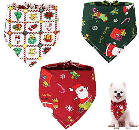 Hillylolly 3 Stück Hundehalstuch Weihnachten, Halstuch für Hunde, Große/Kleine Hunde, Weihnachtskostüm, Hundebekleidung & Zubehör