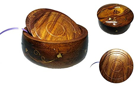Reldor Classic Drink Coasters Set of 6, Handmade Natural Wooden Table Mats with Antique Brass Work, Eco-Friendly Drink Protectors for Coffee, Tea, Mugs, Cups, Wine Glasses (MEDIUM)