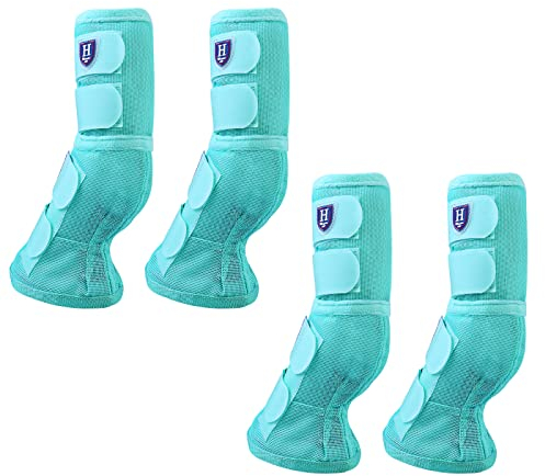 Harrison Howard Fliegenstiefel für Pferde, perfekt konturierte Passform, Beinschutz, dichte Netzstiefel mit belüftetem Komfort, zuverlässiger Schutz vor sommerlichen Elementen, 4 Stück, Minze, XL