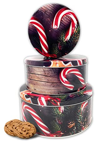 TOBJA Keksdose Weihnachten Set - 3er Dosen Set als Aufbewahrungsbox | Weihnachts Keksdosen für Gebäck | Vorratsdosen für Cookies, Süßigkeiten und Geschenke als Geschenkverpackung (Zuckerstange)