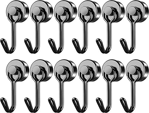 FINDMAG Magnetic Hooks, 12 Pack 40 LBS Swivel Swing Neodymium Magnet Hooks, Black Magnetic Hooks for Fridge, Magnet with Hooks Strong Magnet Hooks for Hanging, Camping, Kitchen, Ceiling, Workplace