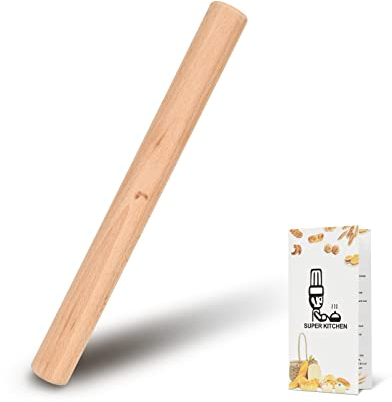 SUPER KITCHEN Rodillos de Amasar en Madera de Haya, Rodillo de Cocina, Accesorio para Hornear Pizza, Pasta, Galletas, Pastelería, Pan, Fondant (30 x 3 cm)