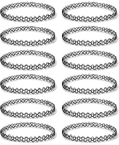 12 Pezzi Girocollo Gotico Regolabile.Catena Clavicola Punk Girocollo. Gioielleria alla Moda.Elastici Chocker in Plastica.Collane Girocollo Gotiche.Girocollo Gotico Donna.Collana Girocollo Nera.