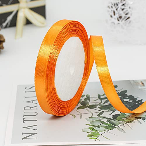 ZHIHUI Satinband Orange 10mm, 22 Meters Dekoration Geschenkband Fein Schleifenband, Stoffband für Luftballons, Hochzeit, Taufe und Geburtstag Geschenke Der Valentinstag Verpackung von Geschenken