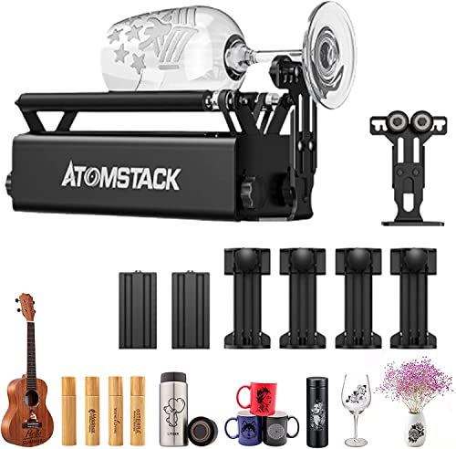 ATOMSTACK R3 Pro Laser-Rotationswalzen-Set mit Stützsäule und Stützsitz, 8 Gänge verstellbar, 360° Y-Achsen-Rotationswalzen-Gravurmodul für zylindrische Objektdosen-Skulpturen