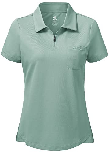 MoFiz Women's Golf Tennis Polo Shirts Cotton Breathable Casual Sports Work-wear Polo T-Shirt with 1/4 Zipper Green Size M