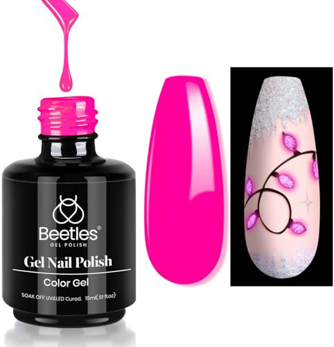 beetles Gel Polish, Spring Summer Gel Nail Polish 15ml Glow in the Dark Pink Gel Soak Off U V Gel Design Nail Art Manicure Salon DIY Home Gifts for Women Girls