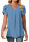 Bestbee Ladies Summer Tops, V Neck Petal Short Sleeve Shirts Dressy Chiffon Tunic Tops Casual T-Shirts Cute Blouses for Women, Blue, M